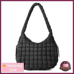 Puffer Tote Bag Quilted Large Lightweight Padding Cotton Crossbody Purse